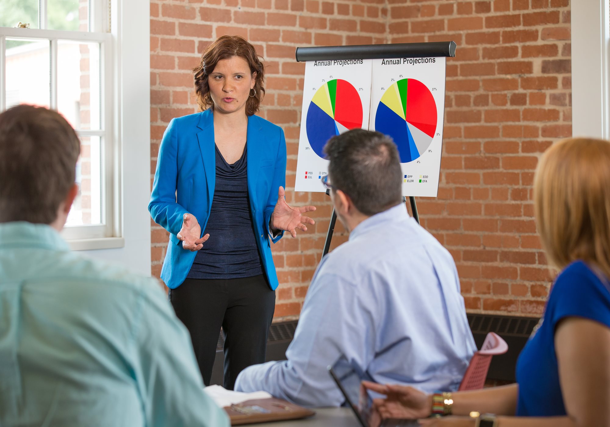 Female Business Analyst Presenting Pie Chart