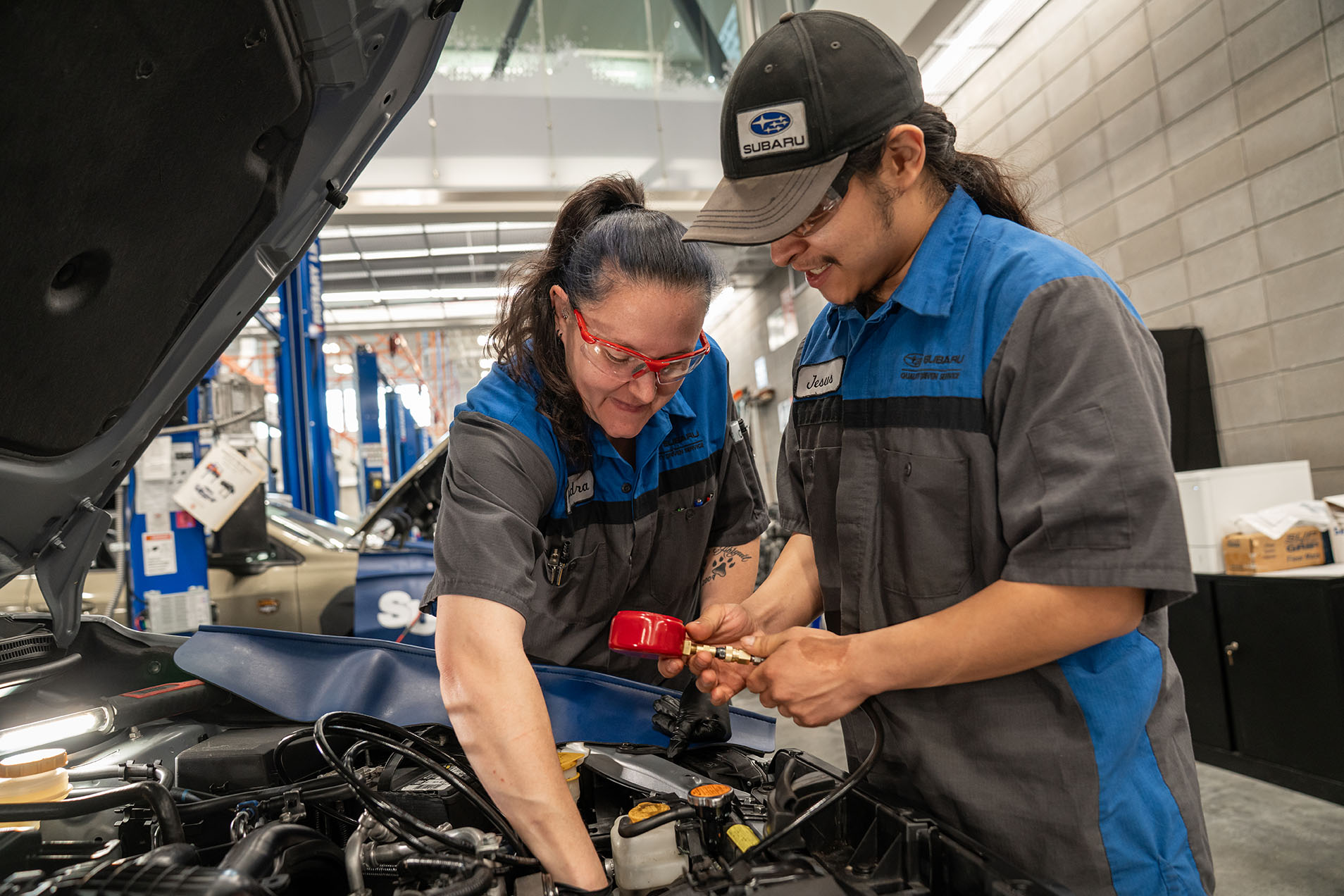 Students working on engine